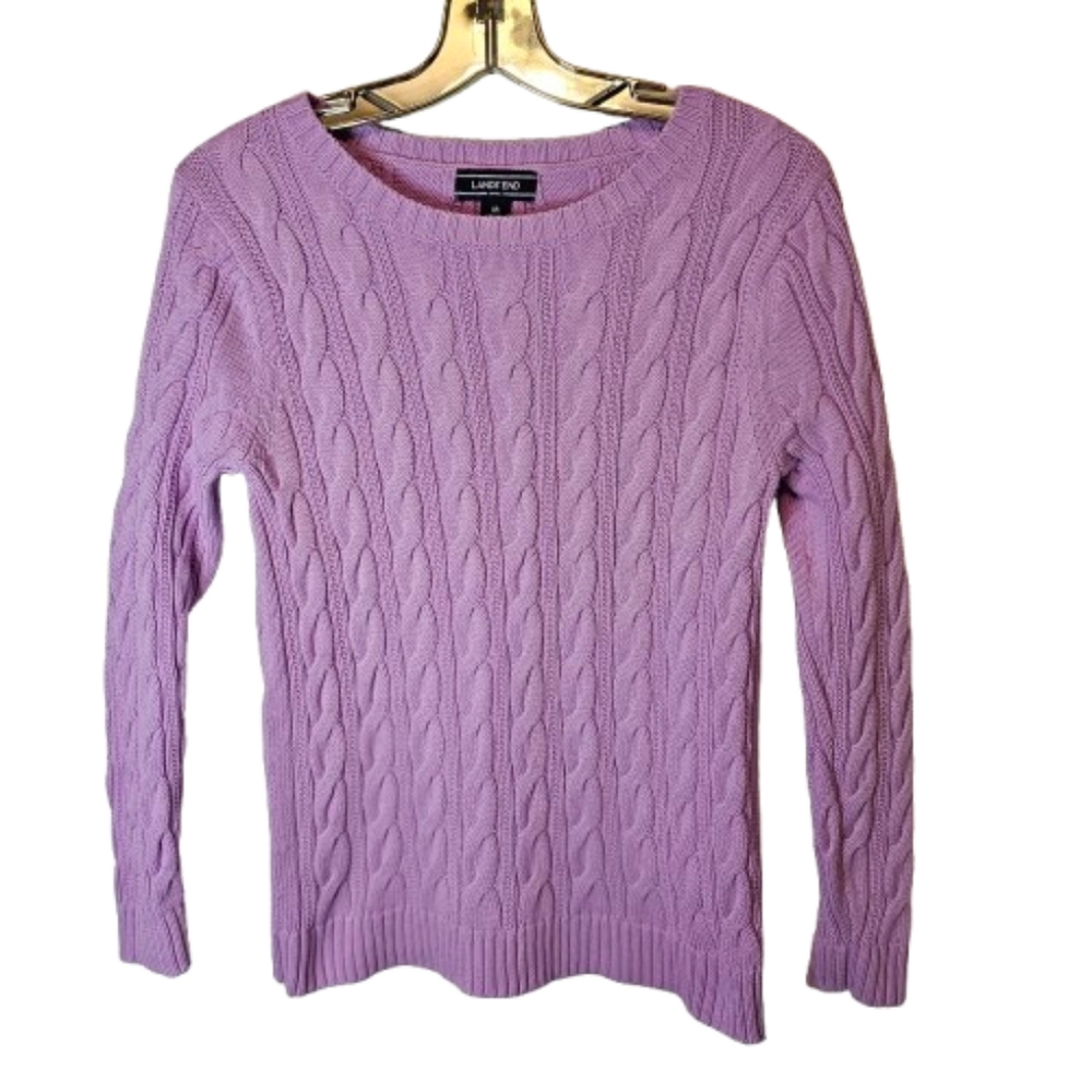 Lands End Drifter Cable Crew Neck Women's Lavender Sweater Size Medium